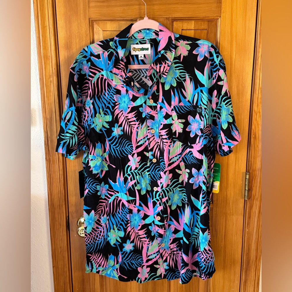 Tipsy Elves Men's Floral Button Down Shirt - Black, Blue, Pink